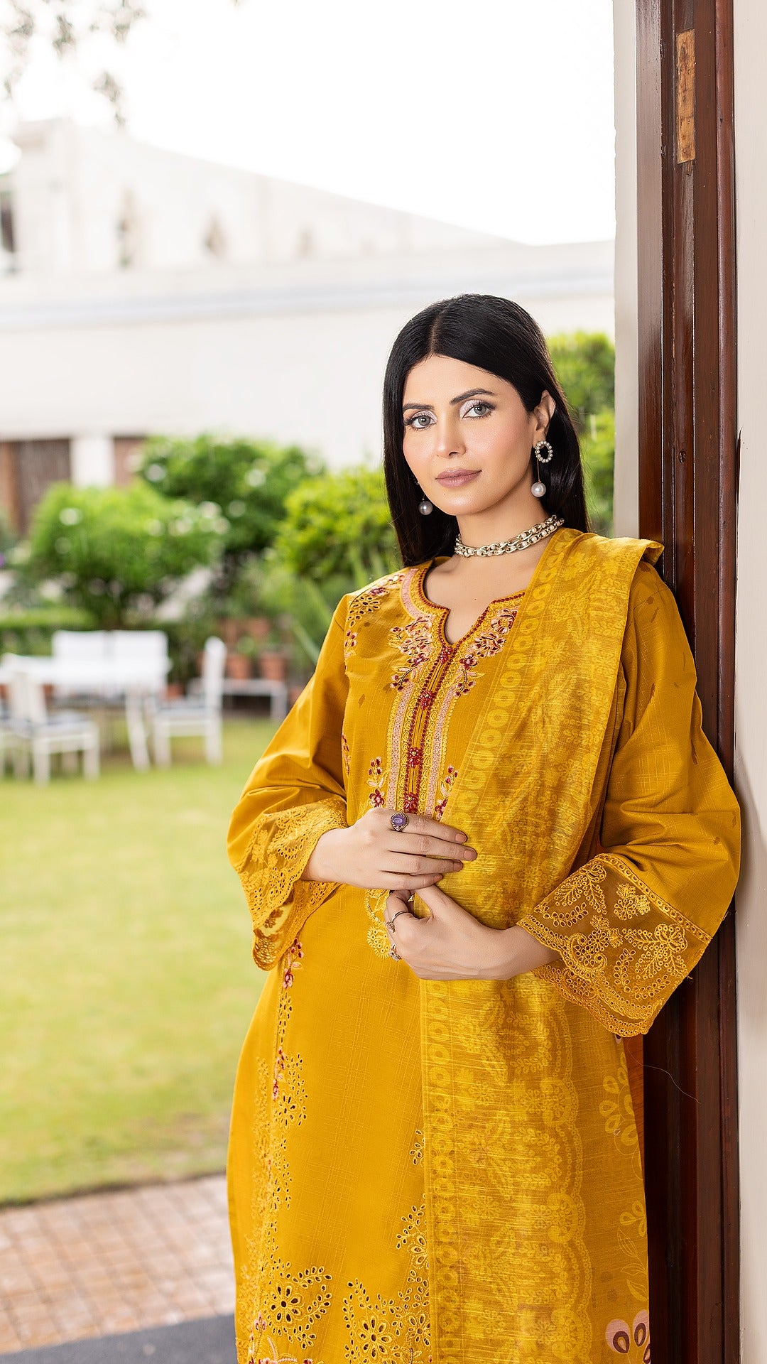 Bronze | RTW Collection | Cambric Cotton | 3-Piece Set: Shirt, Trouser & Dupatta