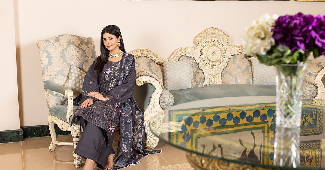 Light Black Premium Cambric Cotton | Ready to Wear Ensemble | Shirt, Trouser & Dupatta