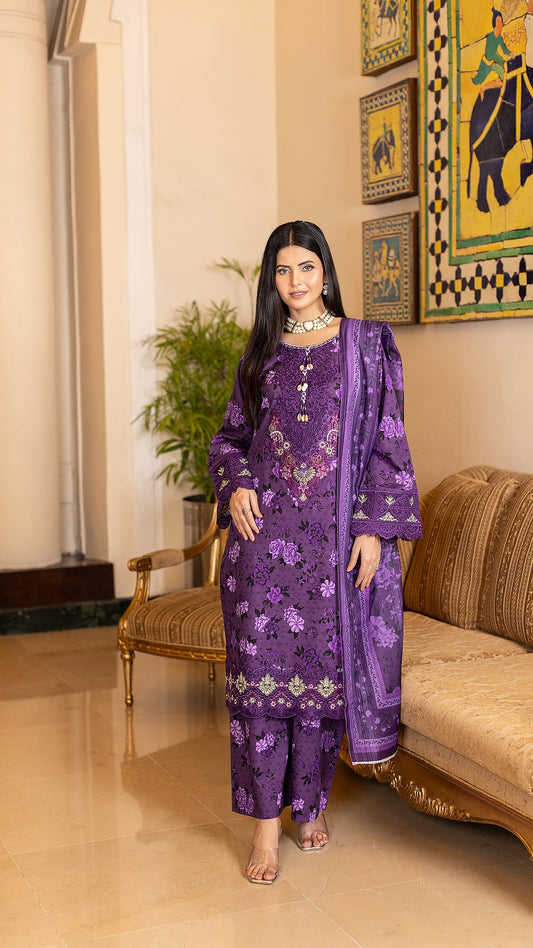 Purple | KHADDAR |3-Piece Ready-to-Wear | SHIRT, TROUSER & DUPATTA