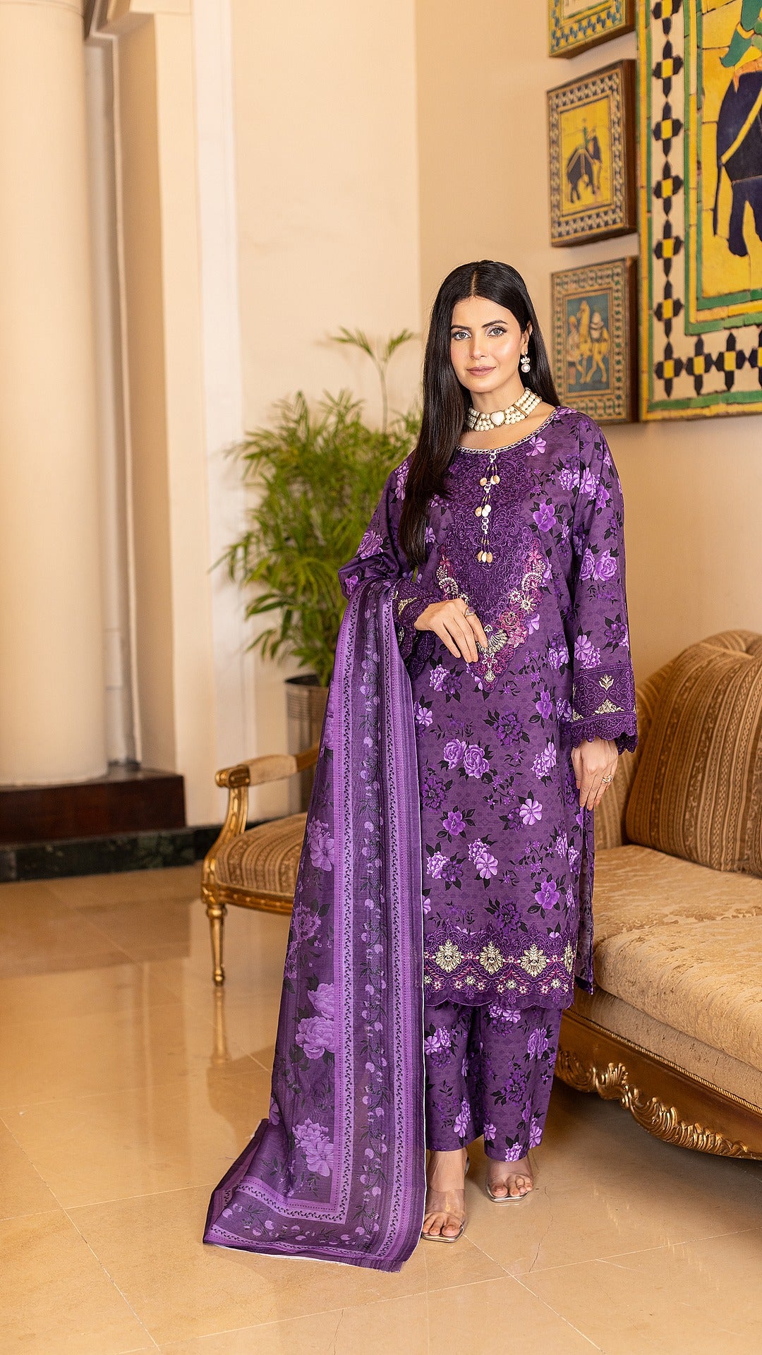 Purple | KHADDAR |3-Piece Ready-to-Wear | SHIRT, TROUSER & DUPATTA