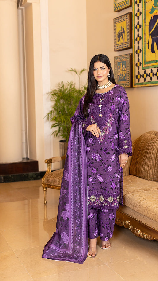 Purple | KHADDAR |3-Piece Ready-to-Wear | SHIRT, TROUSER & DUPATTA
