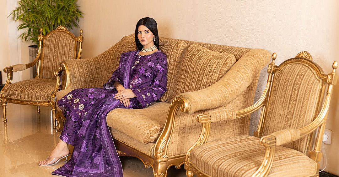 Purple | KHADDAR |3-Piece Ready-to-Wear | SHIRT, TROUSER & DUPATTA