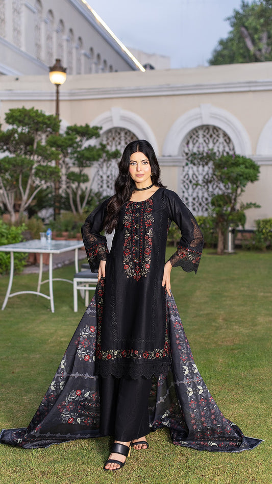 JET BLACK | CAMBRIC COTTON | RTW | SHIRT, TROUSER & DUPATTA