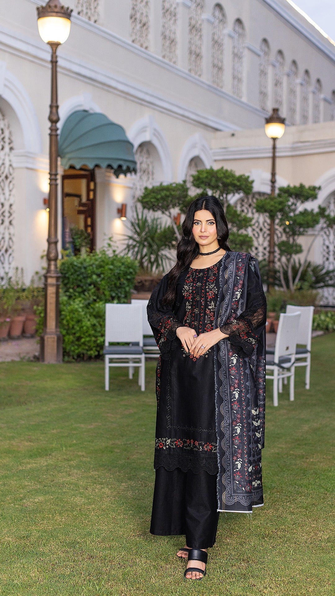 JET BLACK | CAMBRIC COTTON | RTW | SHIRT, TROUSER & DUPATTA