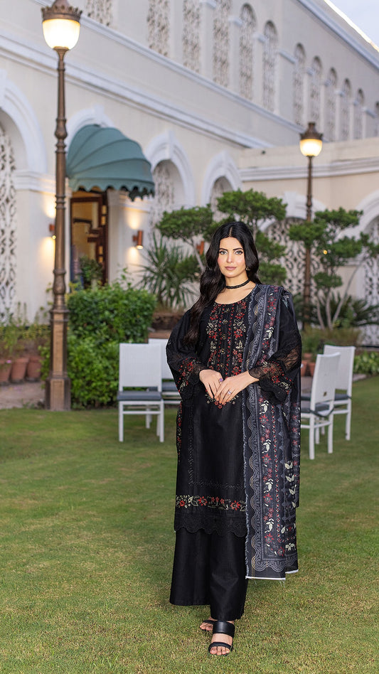 JET BLACK | CAMBRIC COTTON | RTW | SHIRT, TROUSER & DUPATTA