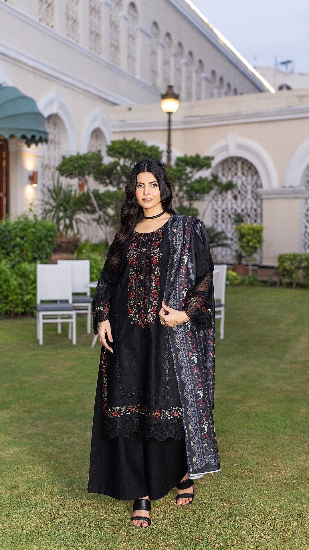 JET BLACK | CAMBRIC COTTON | RTW | SHIRT, TROUSER & DUPATTA