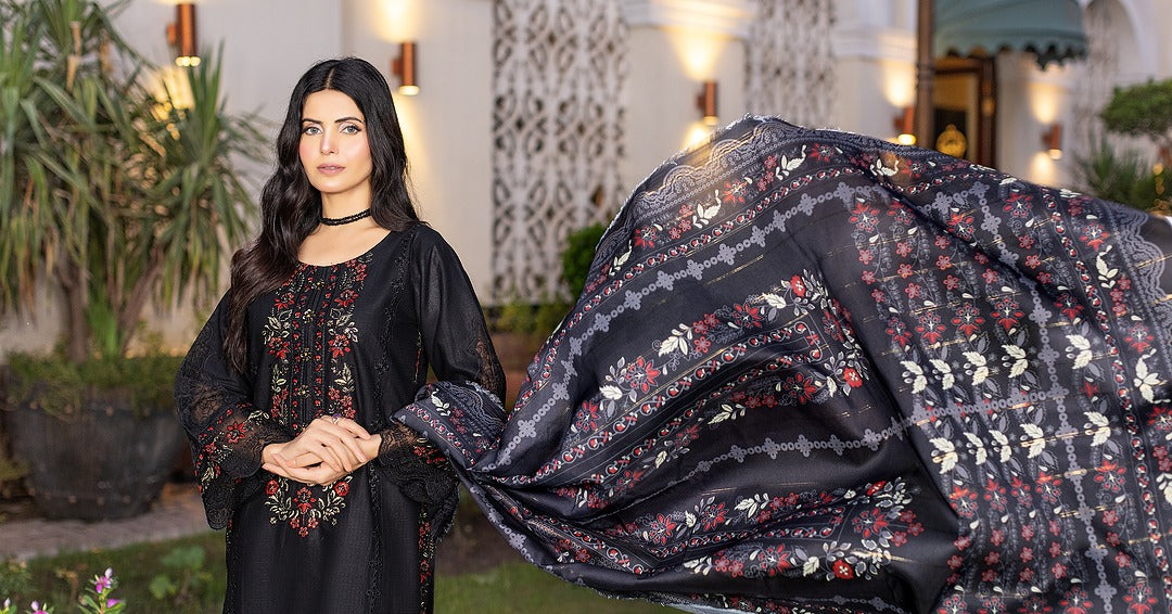 JET BLACK | CAMBRIC COTTON | RTW | SHIRT, TROUSER & DUPATTA