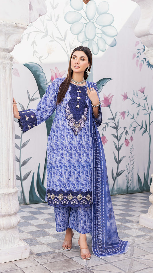 Skyblue Khaddar| RTW | Gracefully Stitched Shirt, Trouser & Dupatta