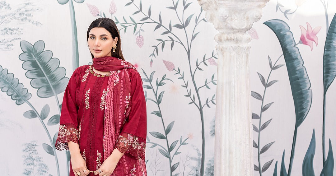 Red Cambric Cotton | Ready to Wear | Shirt, Trouser & Dupatta
