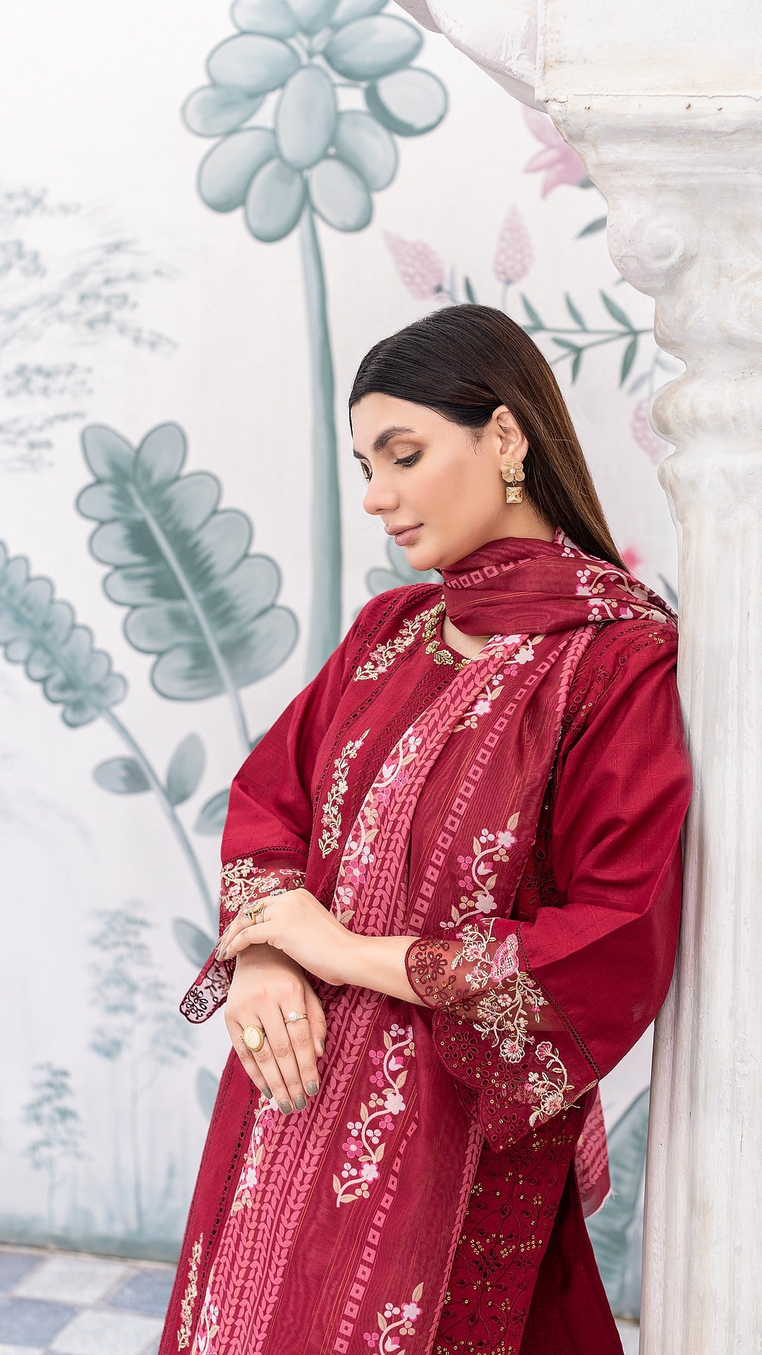 Red Cambric Cotton | Ready to Wear | Shirt, Trouser & Dupatta