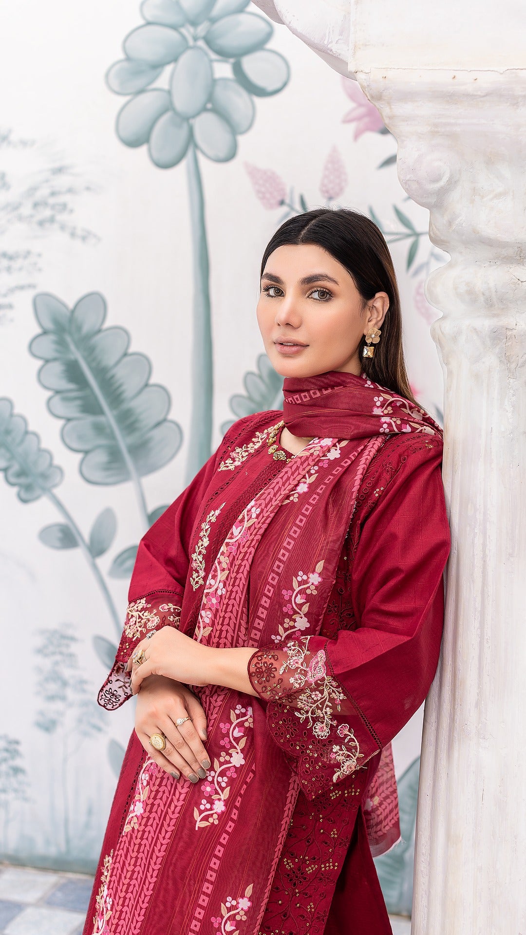 Red Cambric Cotton | Ready to Wear | Shirt, Trouser & Dupatta