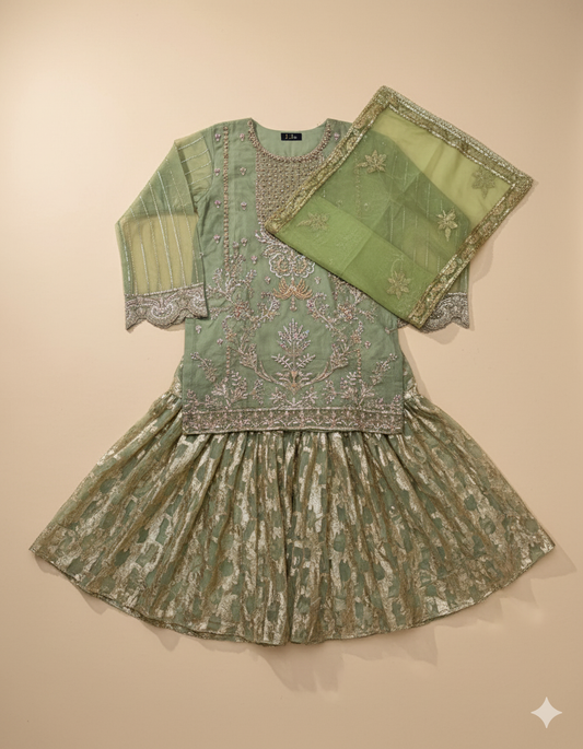 Green Handmade Luxury Organza 3-Piece Stitched Suit