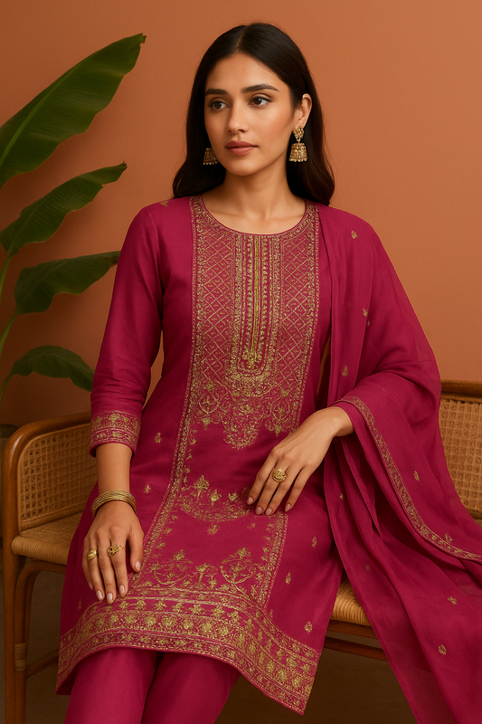 Volume 2:2 , Pink Embroidered Suit with handmade work| 3 Piece Stitched
