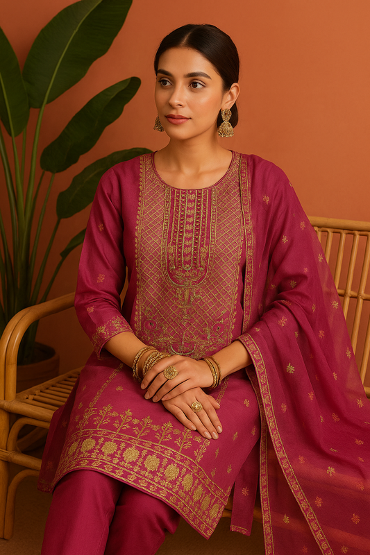 Volume 2:2 , Pink Embroidered Suit with handmade work| 3 Piece Stitched