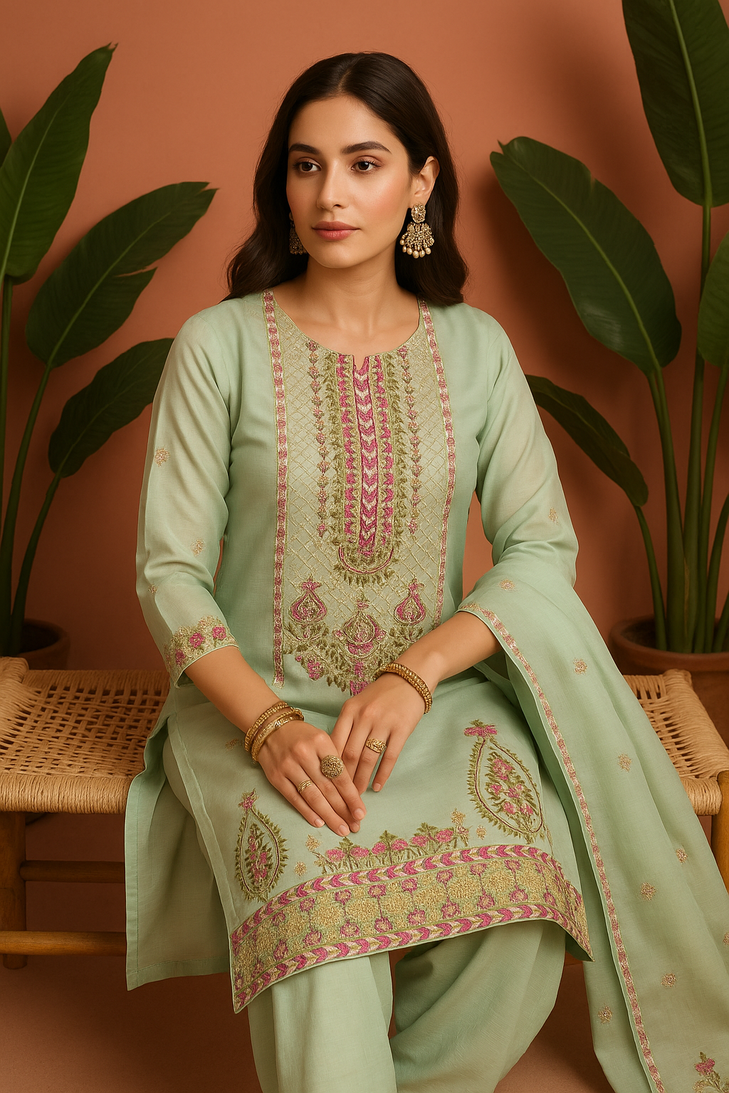 Volume 2:5, Light Sky blue Embroidered Suit with handmade work| 3 Piece Stitched