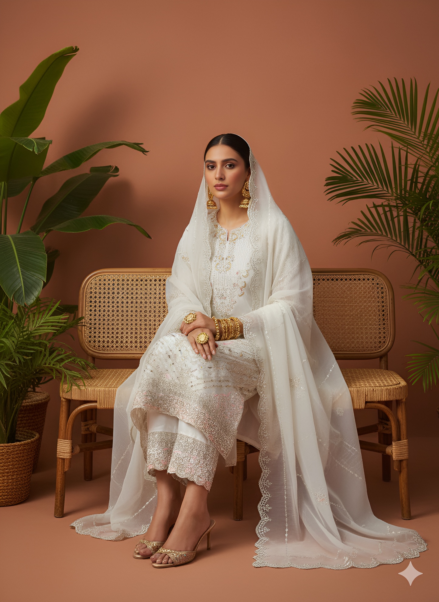 Volume 3:2, White Handmade Embroidered Suit With Trouser | 3 Piece Stitched