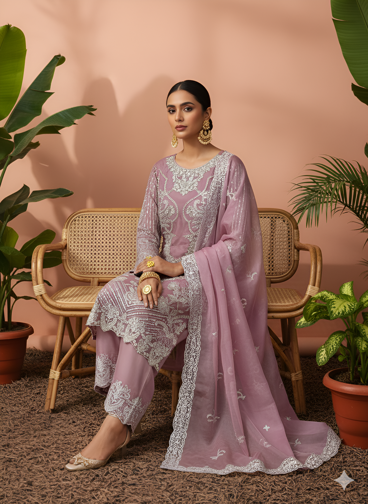 Volume 3:5, Pink Handmade Embroidered Suit With Trouser | 3 Piece Stitched