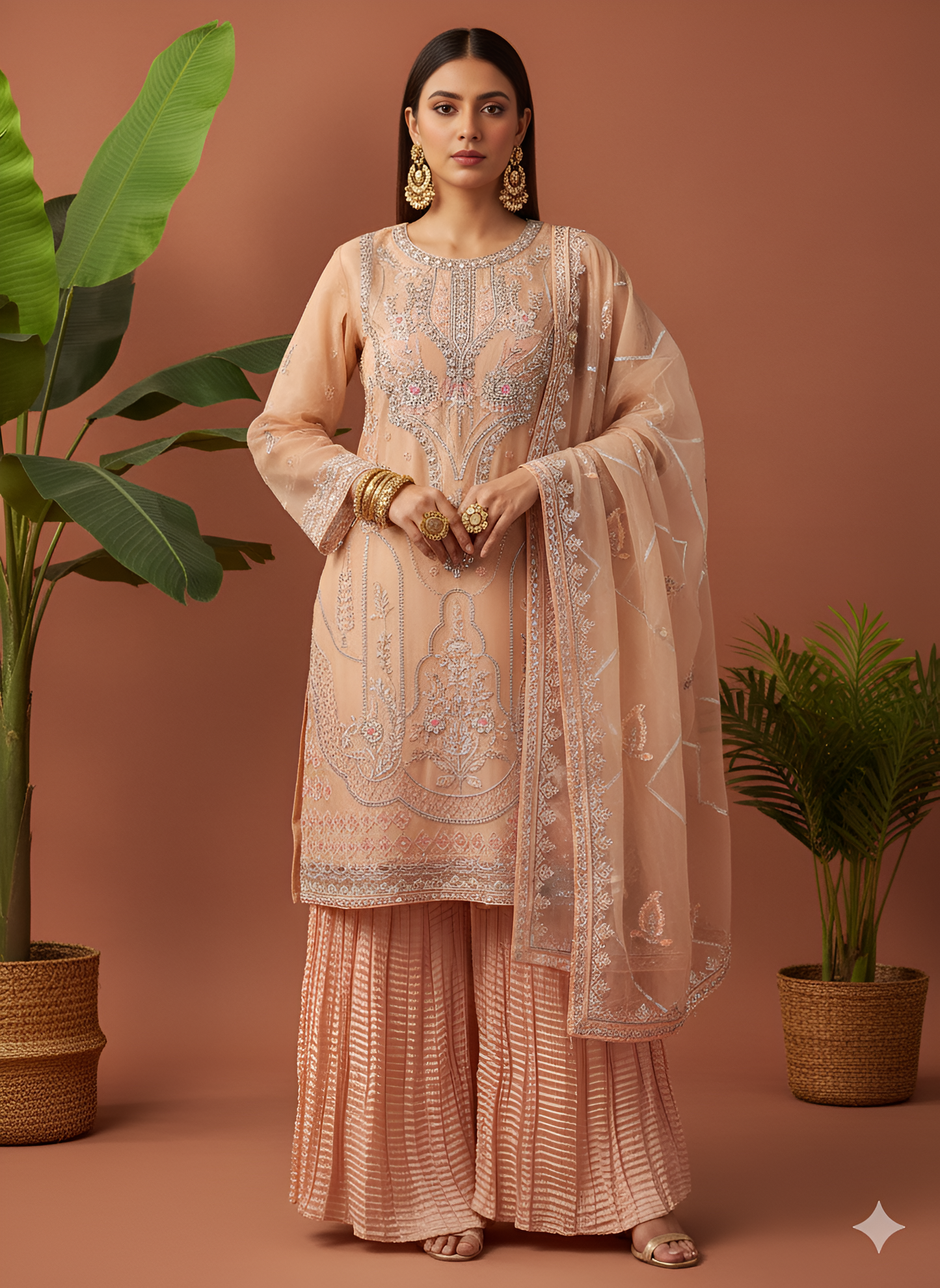 Volume 3:3, Mustard Handmade Embroidered Suit With Viscose Sharara