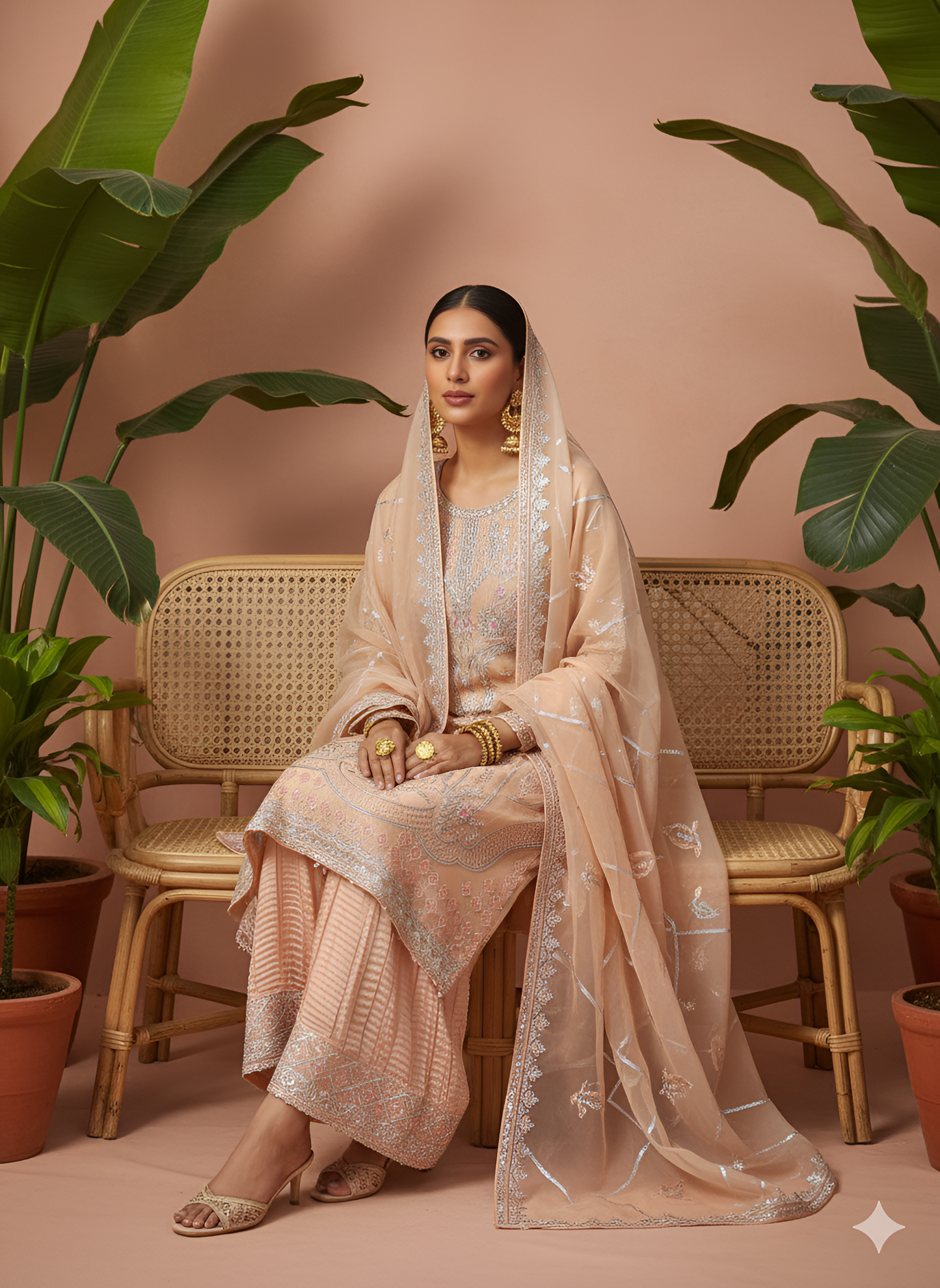 Volume 3:3, Mustard Handmade Embroidered Suit With Viscose Sharara