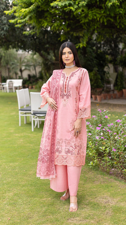 Pink | KHADDAR | Ready to Wear Ensemble | Shirt, Trouser & Dupatta