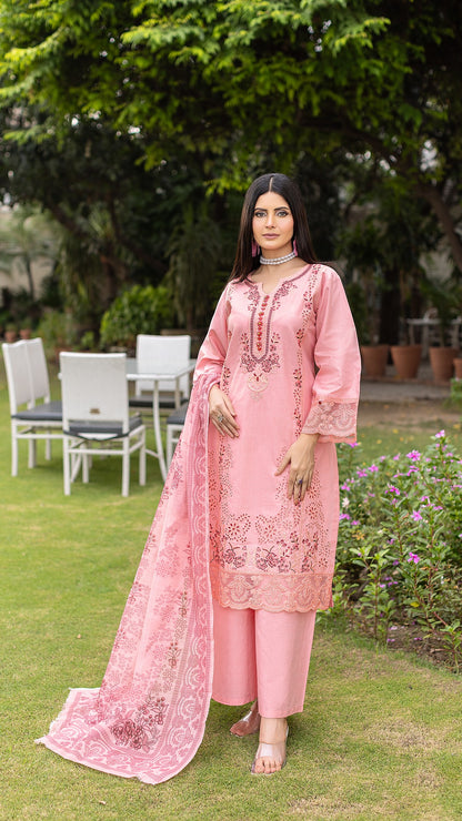 Pink | KHADDAR | Ready to Wear Ensemble | Shirt, Trouser & Dupatta
