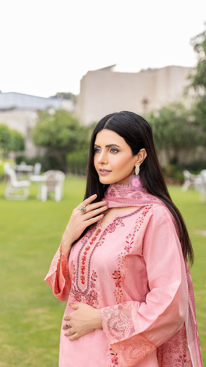 Pink | KHADDAR | Ready to Wear Ensemble | Shirt, Trouser & Dupatta