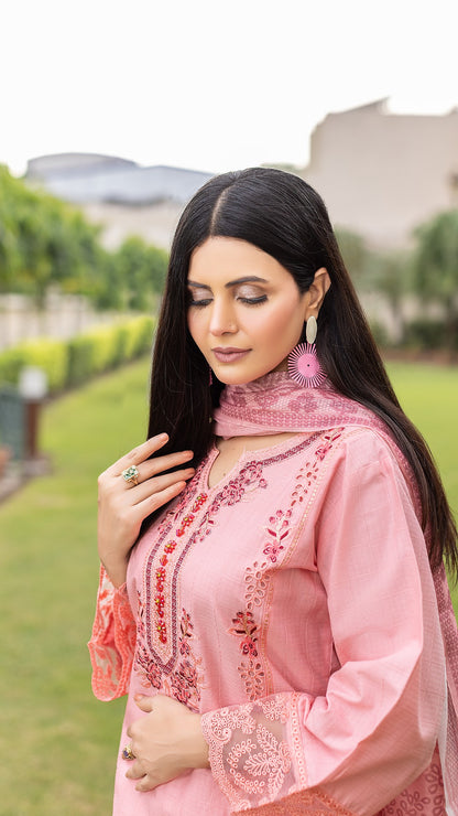 Pink | KHADDAR | Ready to Wear Ensemble | Shirt, Trouser & Dupatta