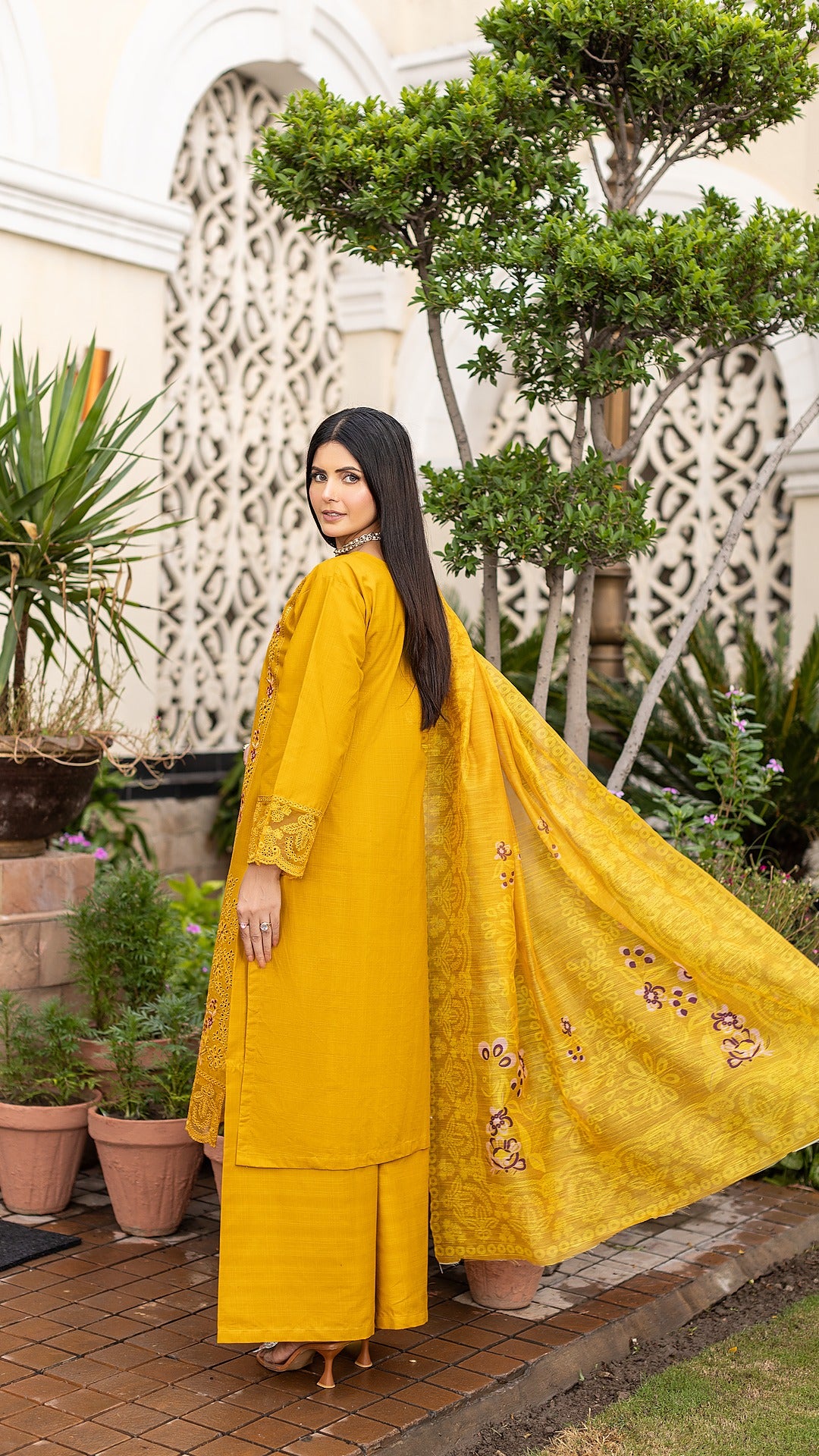 Bronze | RTW Collection | Cambric Cotton | 3-Piece Set: Shirt, Trouser & Dupatta