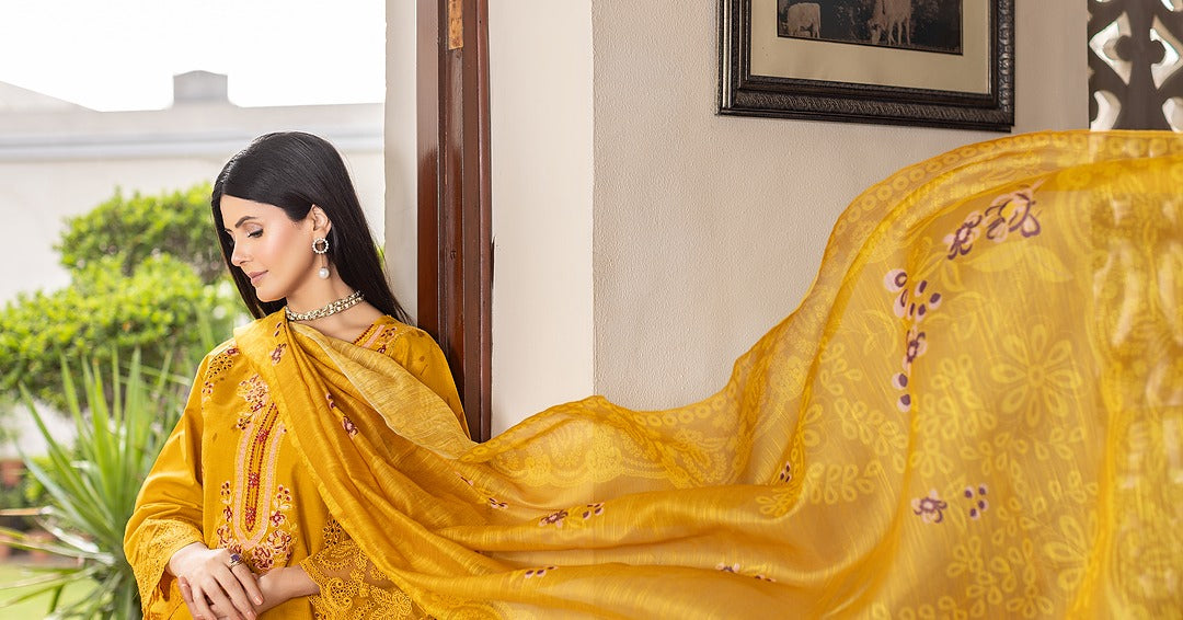 Bronze | RTW Collection | Cambric Cotton | 3-Piece Set: Shirt, Trouser & Dupatta