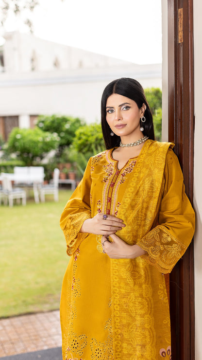 Bronze | RTW Collection | Cambric Cotton | 3-Piece Set: Shirt, Trouser & Dupatta