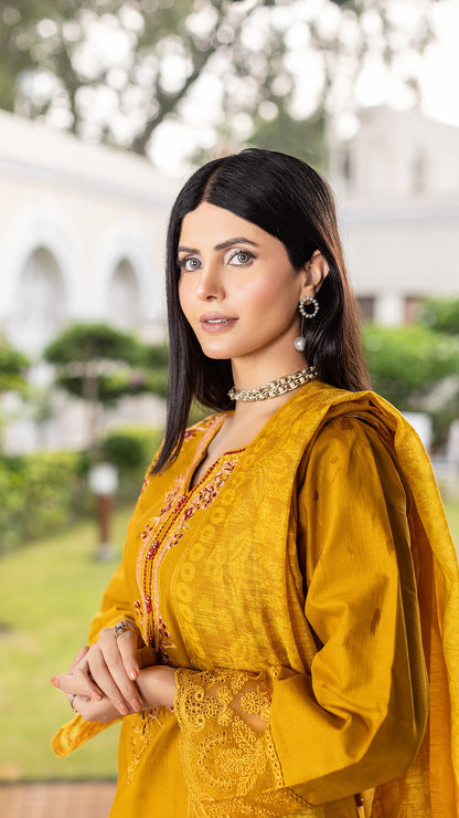 Bronze | RTW Collection | Cambric Cotton | 3-Piece Set: Shirt, Trouser & Dupatta