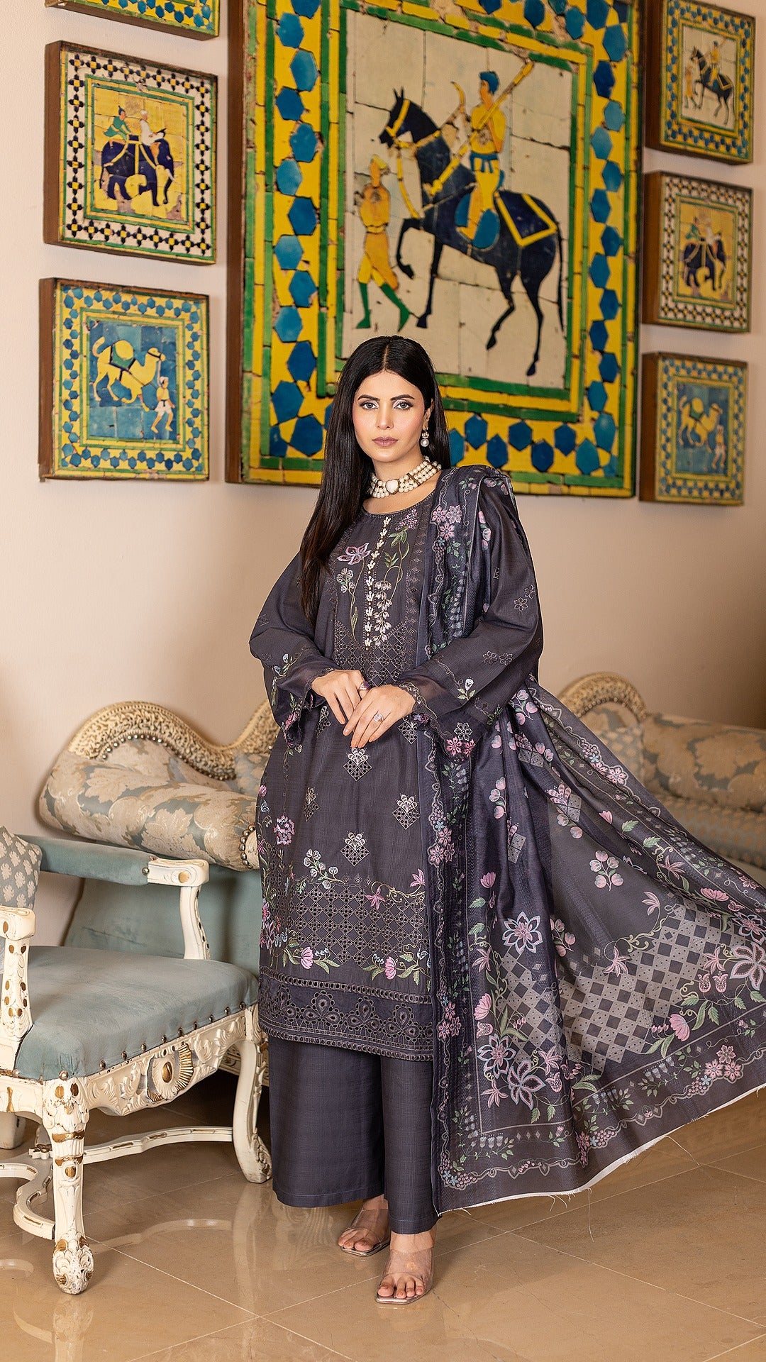 Light Black Premium Cambric Cotton | Ready to Wear Ensemble | Shirt, Trouser & Dupatta