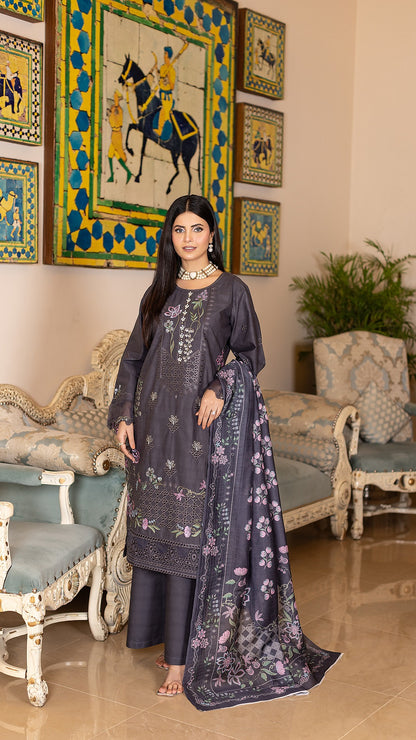 Light Black Premium Cambric Cotton | Ready to Wear Ensemble | Shirt, Trouser & Dupatta