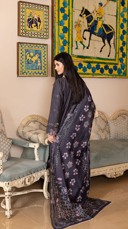 Light Black Premium Cambric Cotton | Ready to Wear Ensemble | Shirt, Trouser & Dupatta