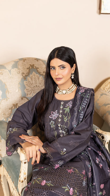 Light Black Premium Cambric Cotton | Ready to Wear Ensemble | Shirt, Trouser & Dupatta