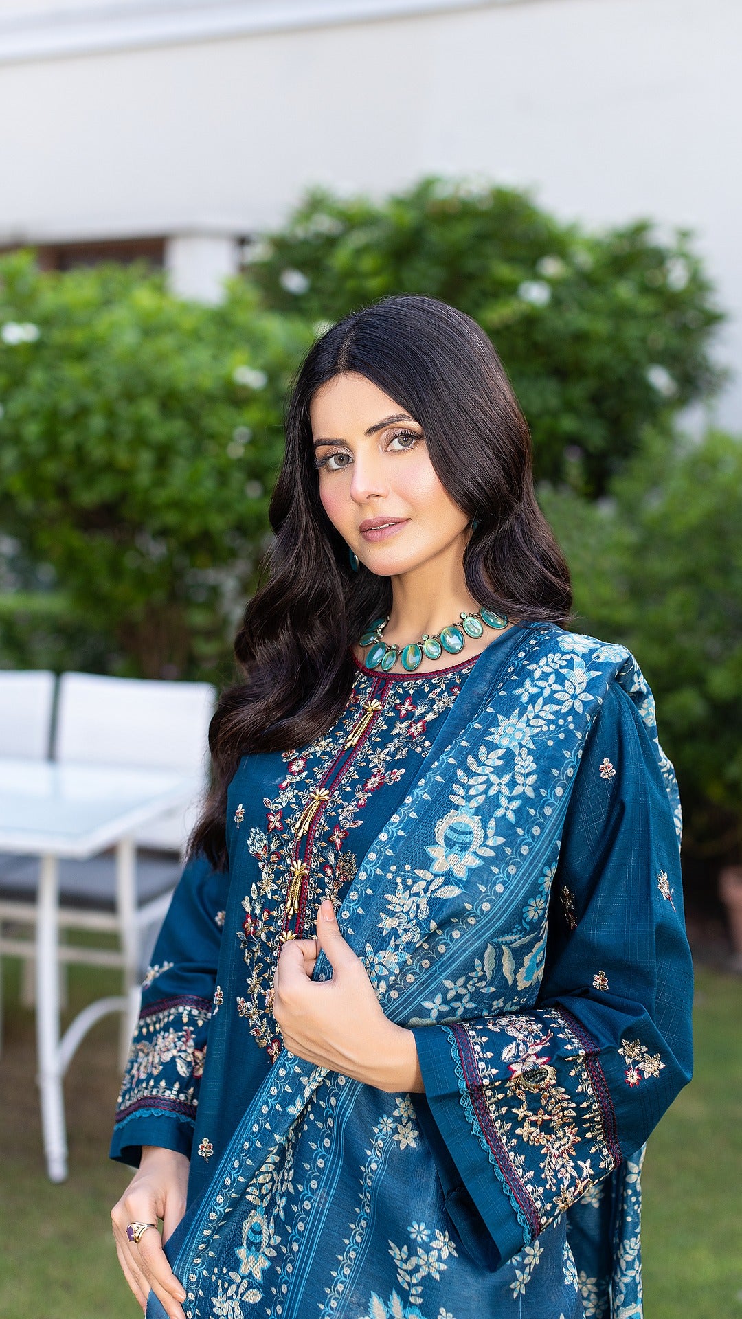 Blue RTW Collection | Cambric Cotton | 3-Piece Set: Shirt, Trouser & Dupatta