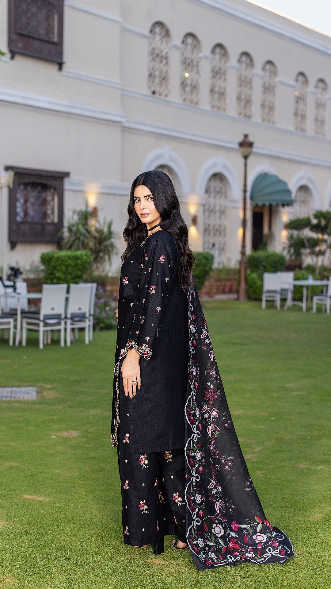 Black | 3-Piece Ready-to-Wear | Cambric Cotton | Shirt, Trouser & Dupatta