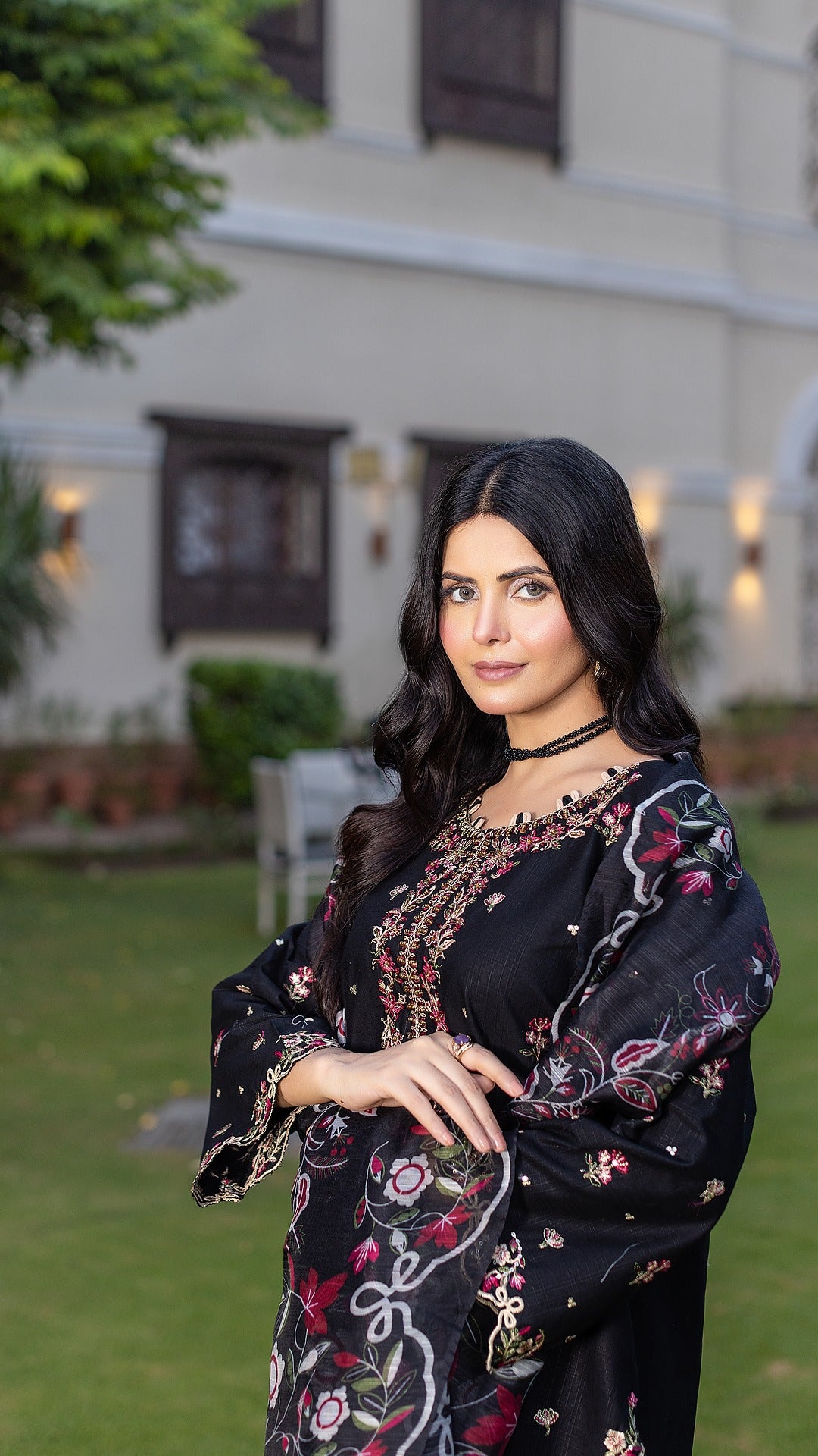 Black | 3-Piece Ready-to-Wear | Cambric Cotton | Shirt, Trouser & Dupatta