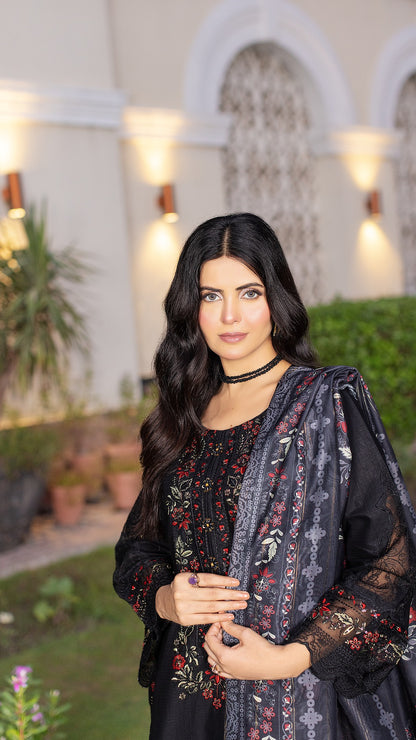 JET BLACK | CAMBRIC COTTON | RTW | SHIRT, TROUSER & DUPATTA