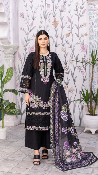 Black RTW Collection | Cambric Cotton | 3-Piece Set: Shirt, Trouser & Dupatta