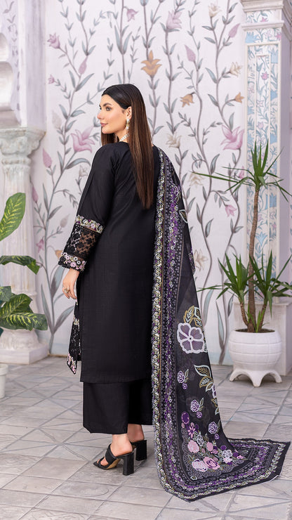 Black RTW Collection | Cambric Cotton | 3-Piece Set: Shirt, Trouser & Dupatta