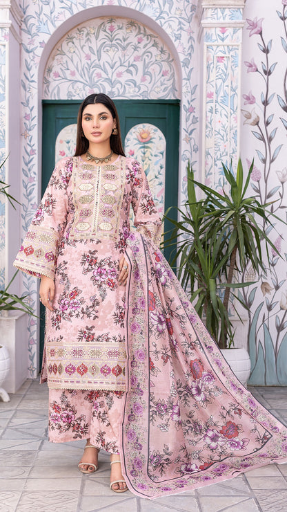 Baby Pink | 3-Piece Ready-to-Wear | Khaddar | Shirt, Trouser & Dupatta
