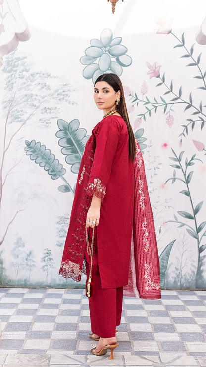 Red Cambric Cotton | Ready to Wear | Shirt, Trouser & Dupatta