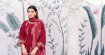 Red Cambric Cotton | Ready to Wear | Shirt, Trouser & Dupatta