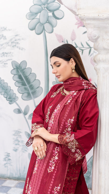 Red Cambric Cotton | Ready to Wear | Shirt, Trouser & Dupatta