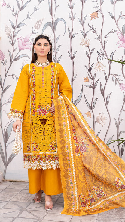 Golden | 3-Piece Ready-to-Wear | Cambric Cotton | Shirt, Trouser & Dupatta