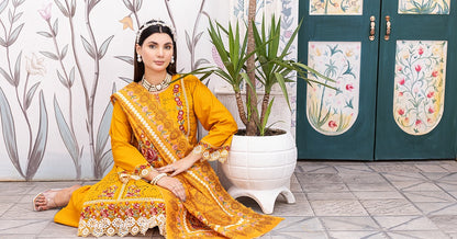 Golden | 3-Piece Ready-to-Wear | Cambric Cotton | Shirt, Trouser & Dupatta