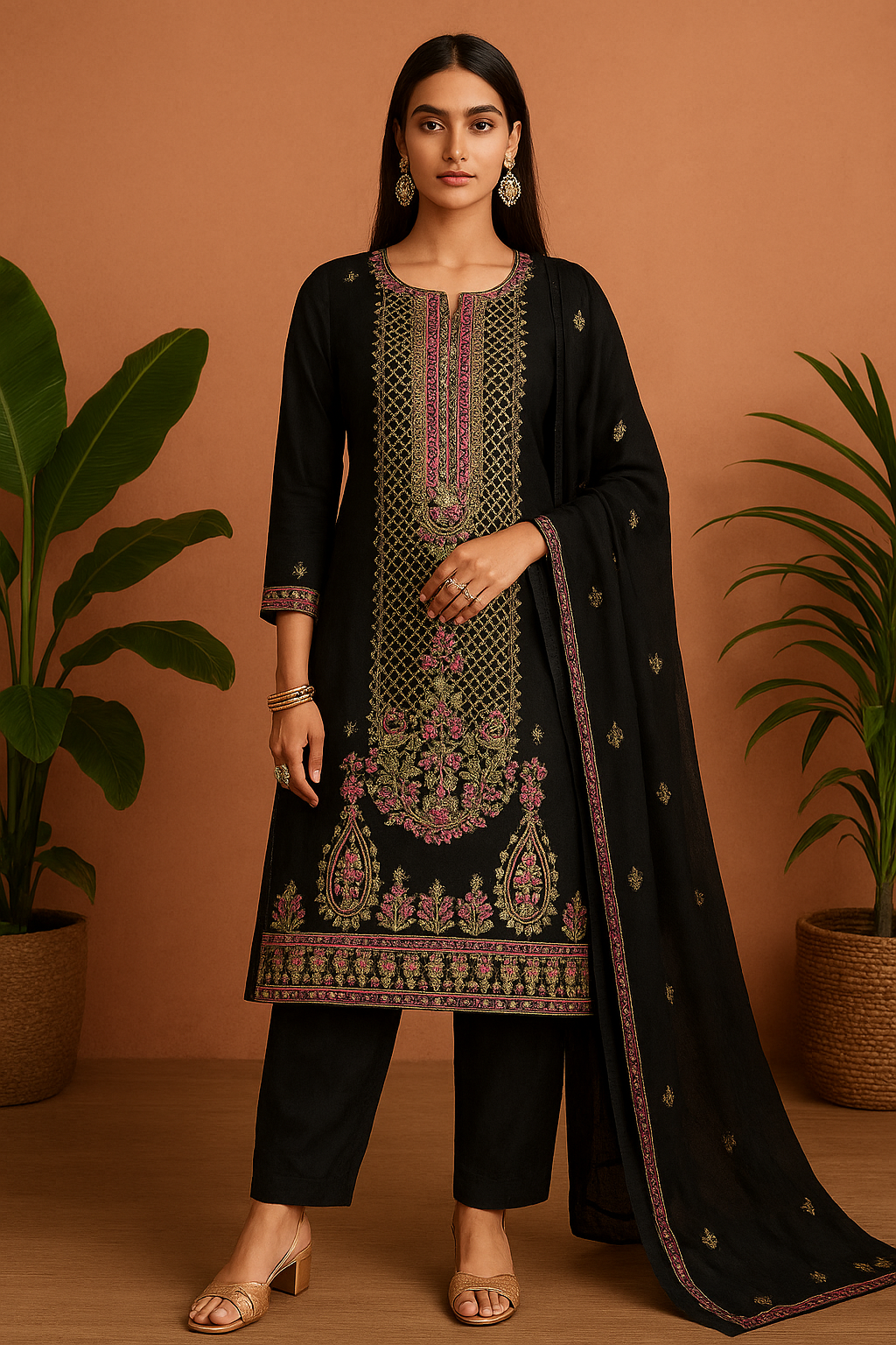 Volume 2:6, Black Embroidered Suit with handmade work| 3 Piece Stitched