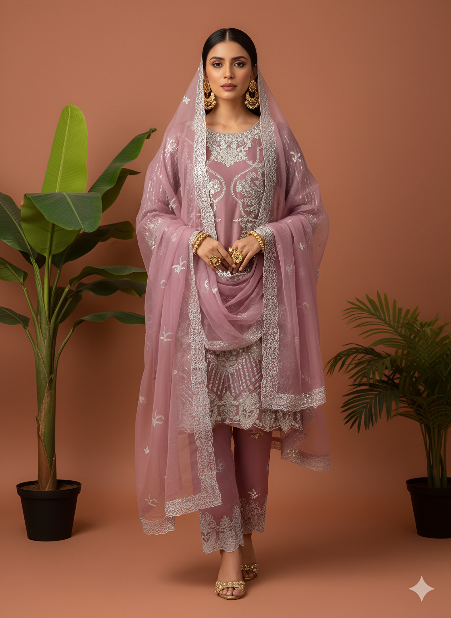 Volume 3:5, Pink Handmade Embroidered Suit With Trouser | 3 Piece Stitched