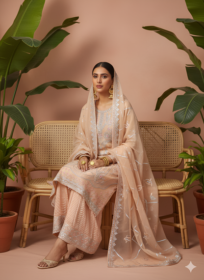 Volume 3:3, Mustard Handmade Embroidered Suit With Viscose Sharara